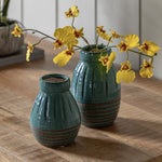 Southwold Ribbed Blue Vase Set Of 2 - DHD Southwold Ribbed Ceramic Vase Teal 2Pk Sterling Home 2