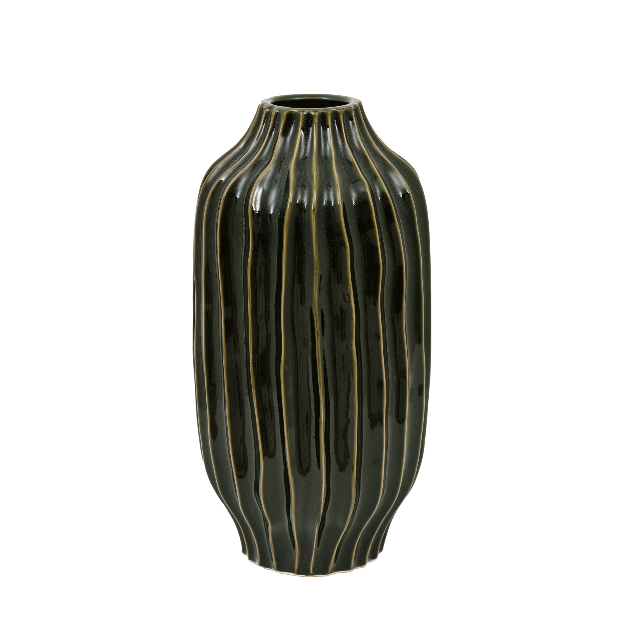 Organic Ribbed Vase Green Large - Organic Ribbed Vase Olive Large Sterling Home 3