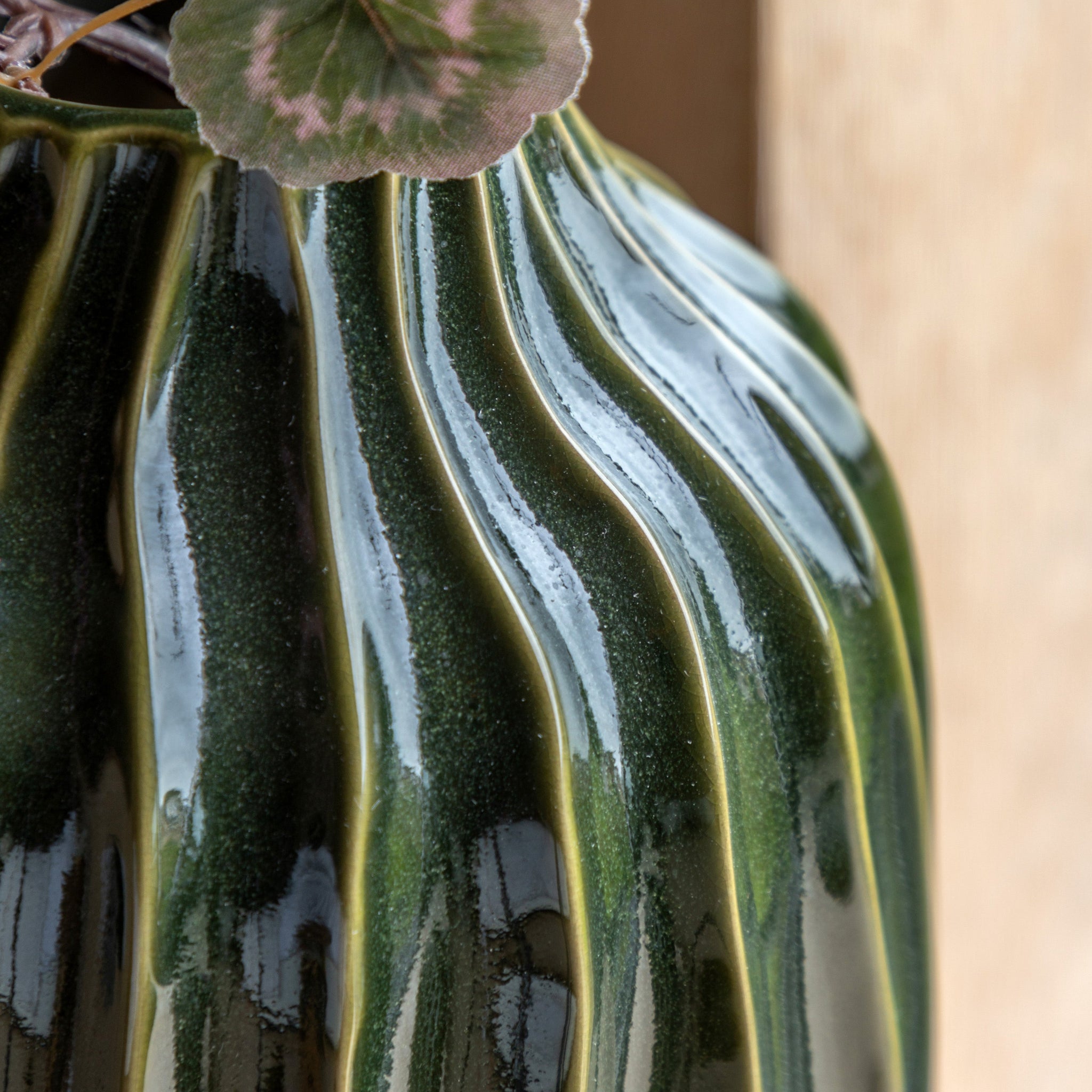 Organic Ribbed Vase Green Large - Organic Ribbed Vase Olive Large Sterling Home 2