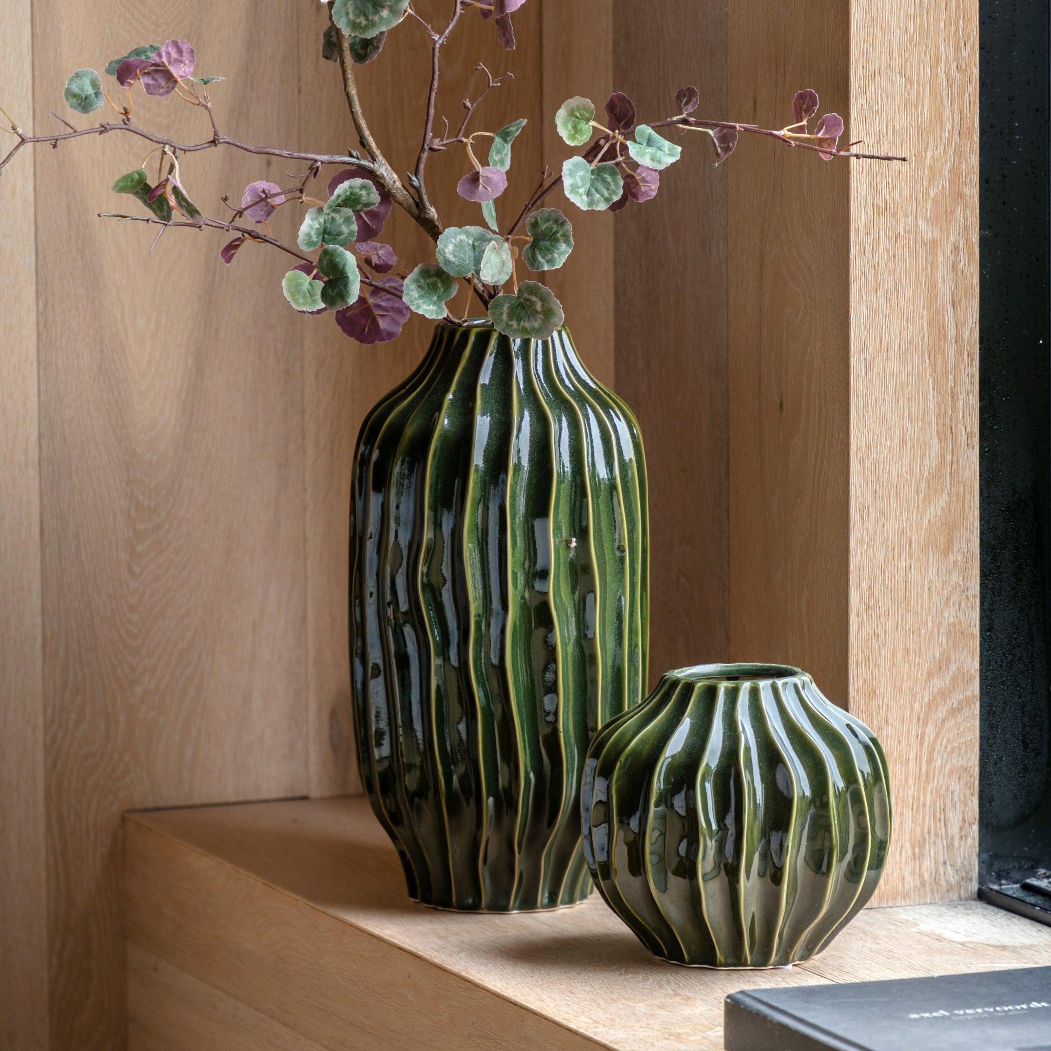 Organic Ribbed Vase Green Small - Organic Ribbed Vase Olive Small Sterling Home 1