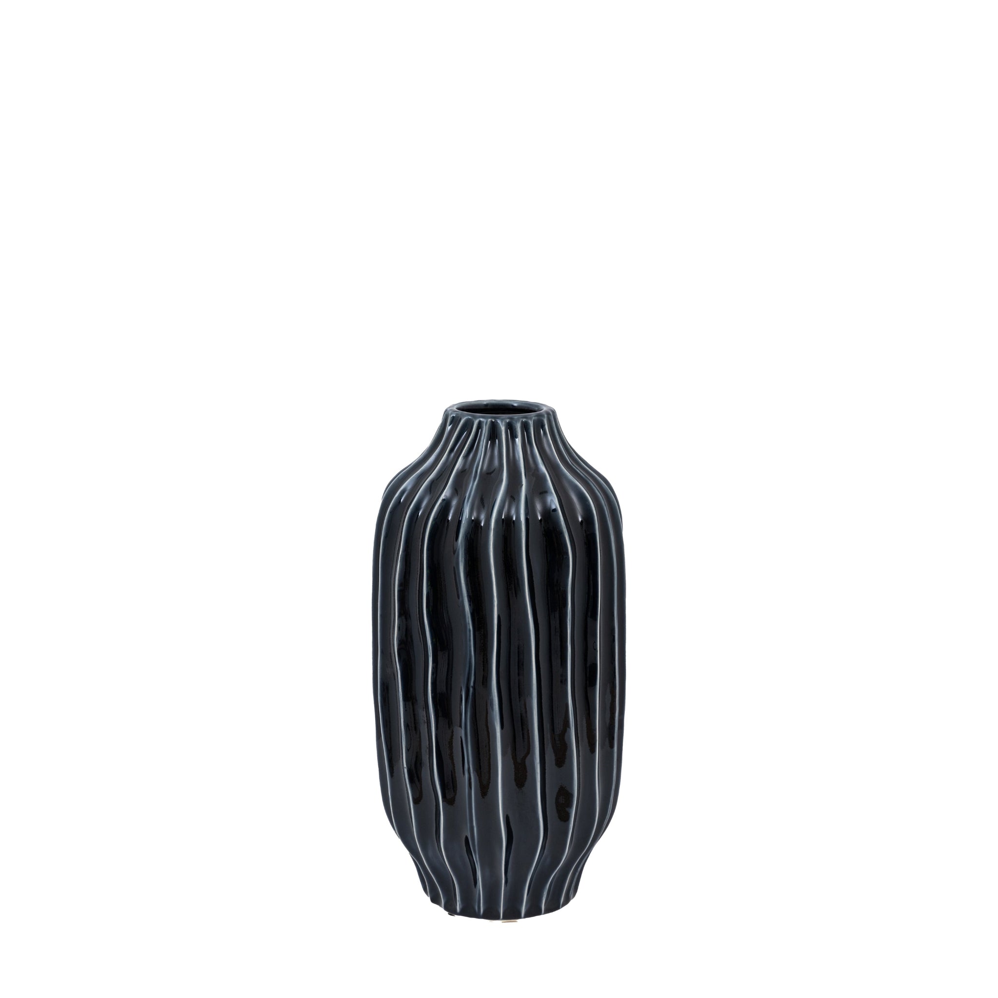 Organic Ribbed Vase Black Large - Organic Ribbed Vase Midnight Large Sterling Home 3