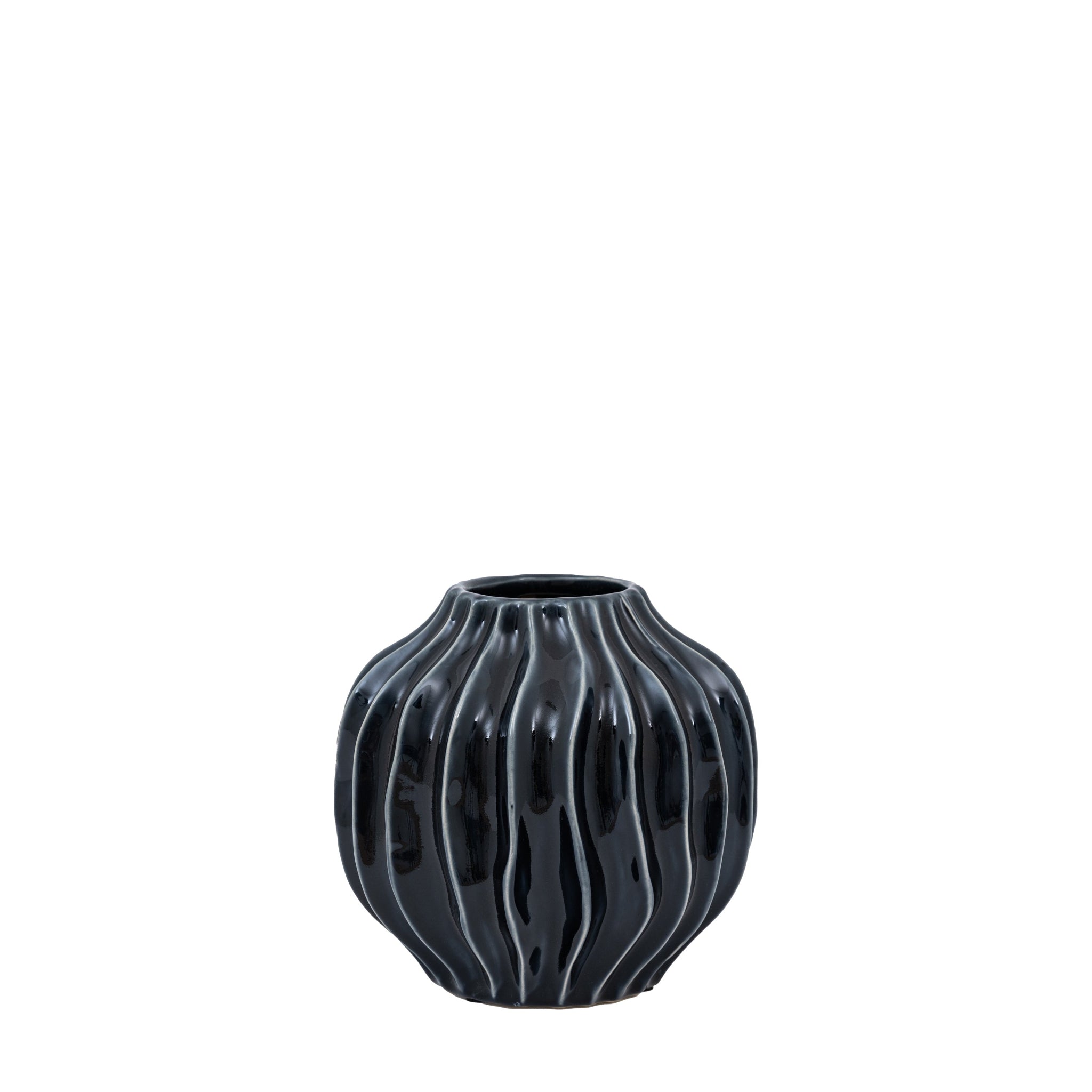 Organic Ribbed Vase Black Small - Organic Ribbed Vase Midnight Small Sterling Home 3