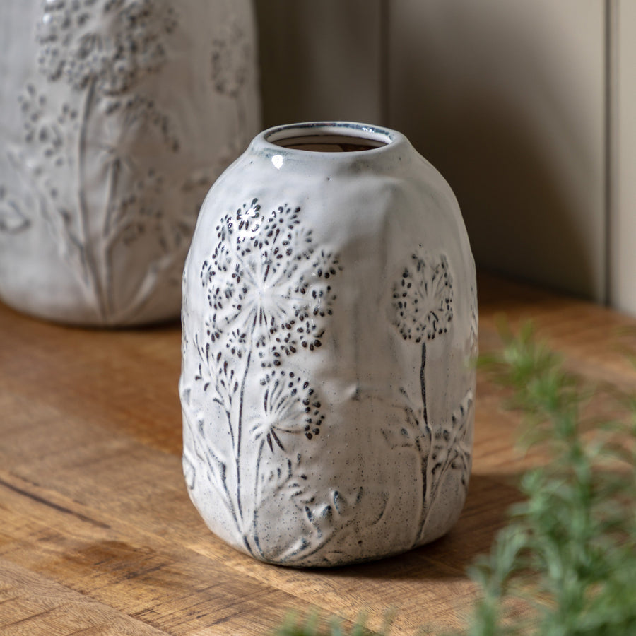 Meadow Embossed Ceramic Vase Large - Meadow Embossed Ceramic Vase Stone Large Sterling Home 1