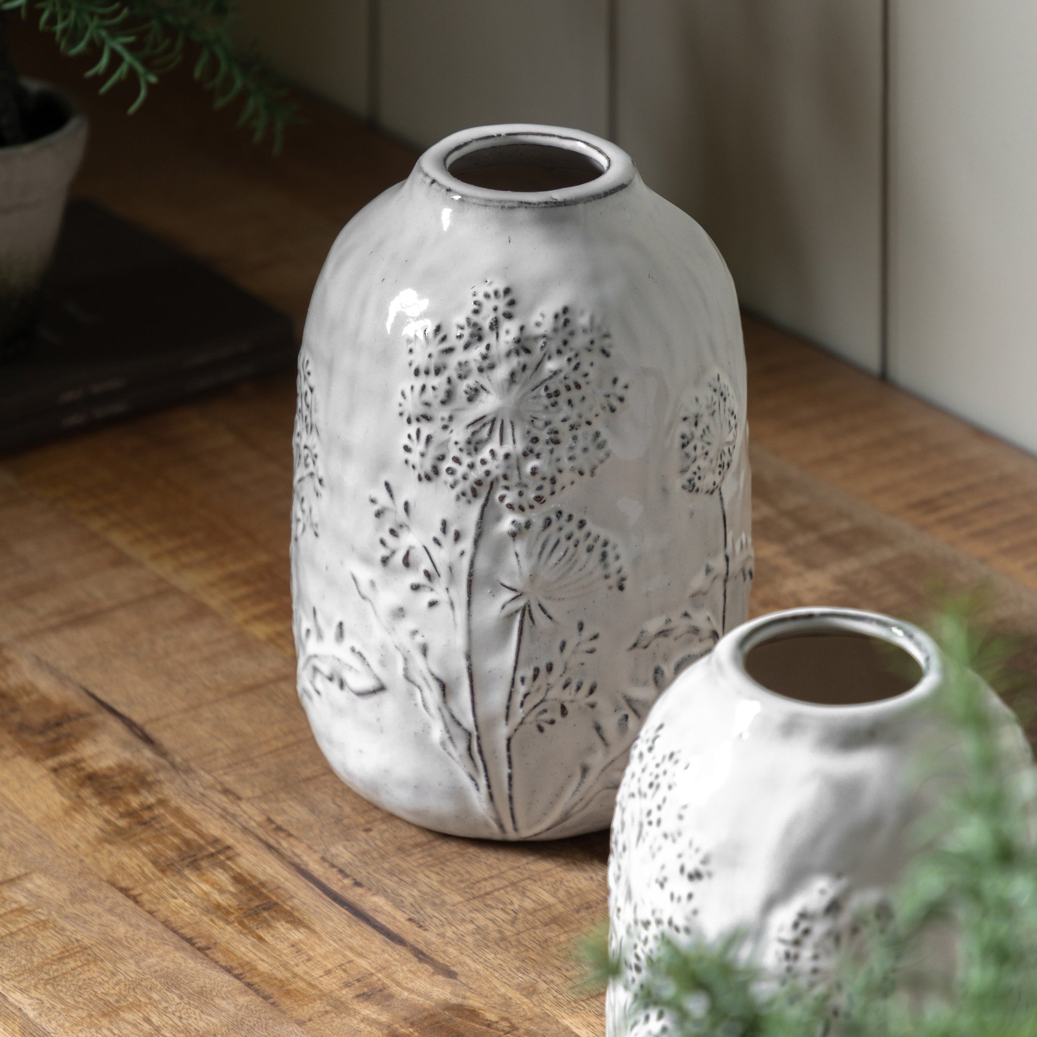 Meadow Embossed Ceramic Vase Small - Meadow Embossed Ceramic Vase Stone Small Sterling Home 2