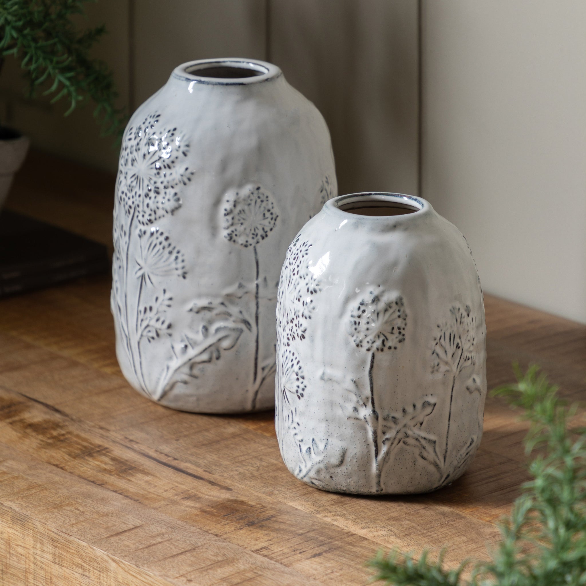 Meadow Embossed Ceramic Vase Small - Meadow Embossed Ceramic Vase Stone Small Sterling Home 1