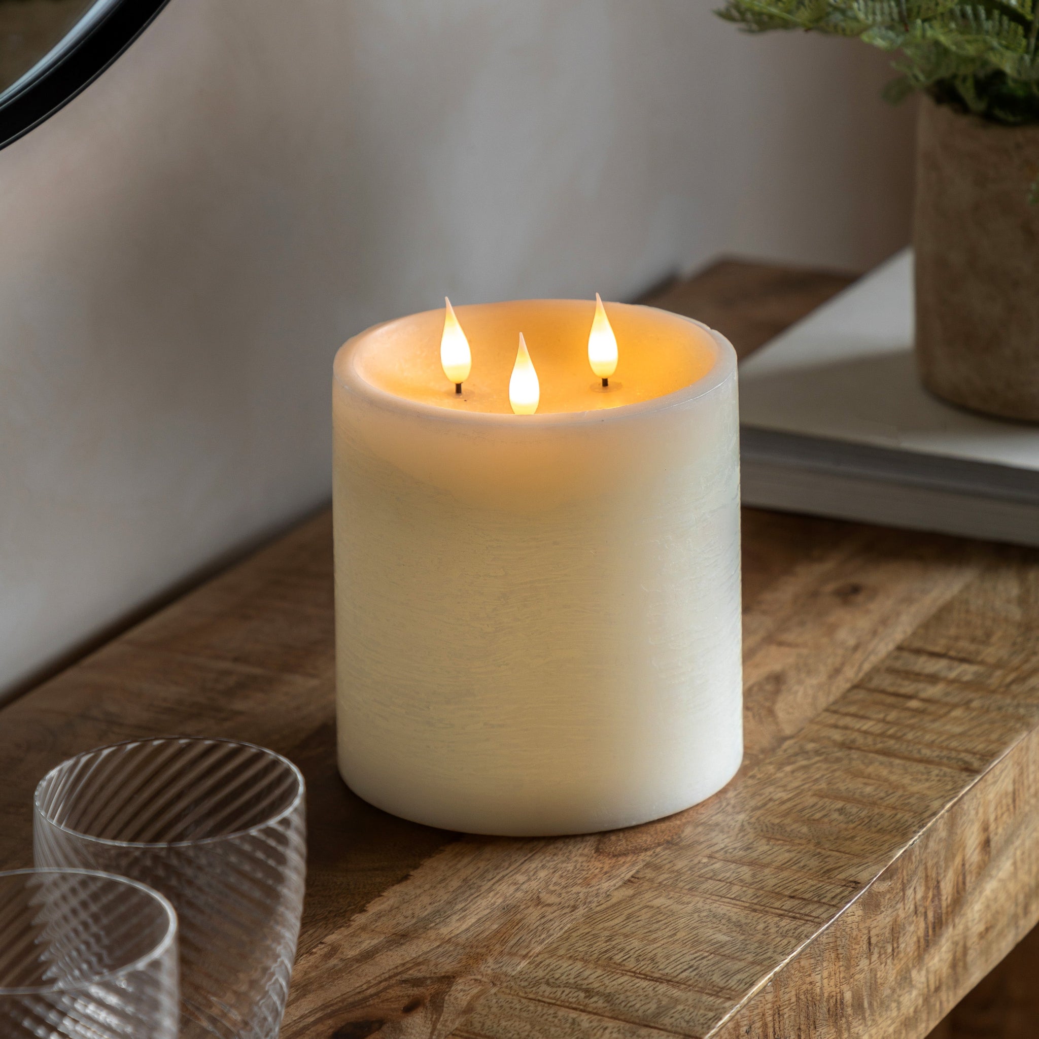 LED 3 Wick Cream Candle - LED 3 Wick Candle Ivory 15CM Sterling Home 1