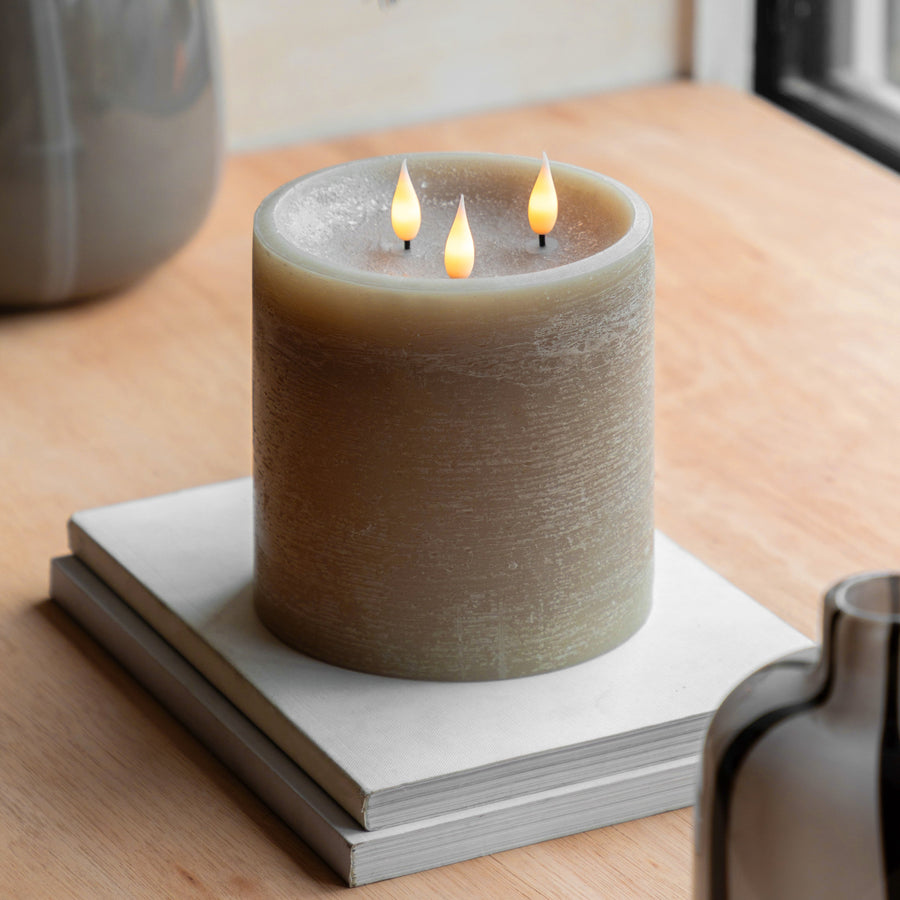 LED 3 Wick Grey Candle - LED 3 Wick Candle Warm Grey 15CM Sterling Home 1