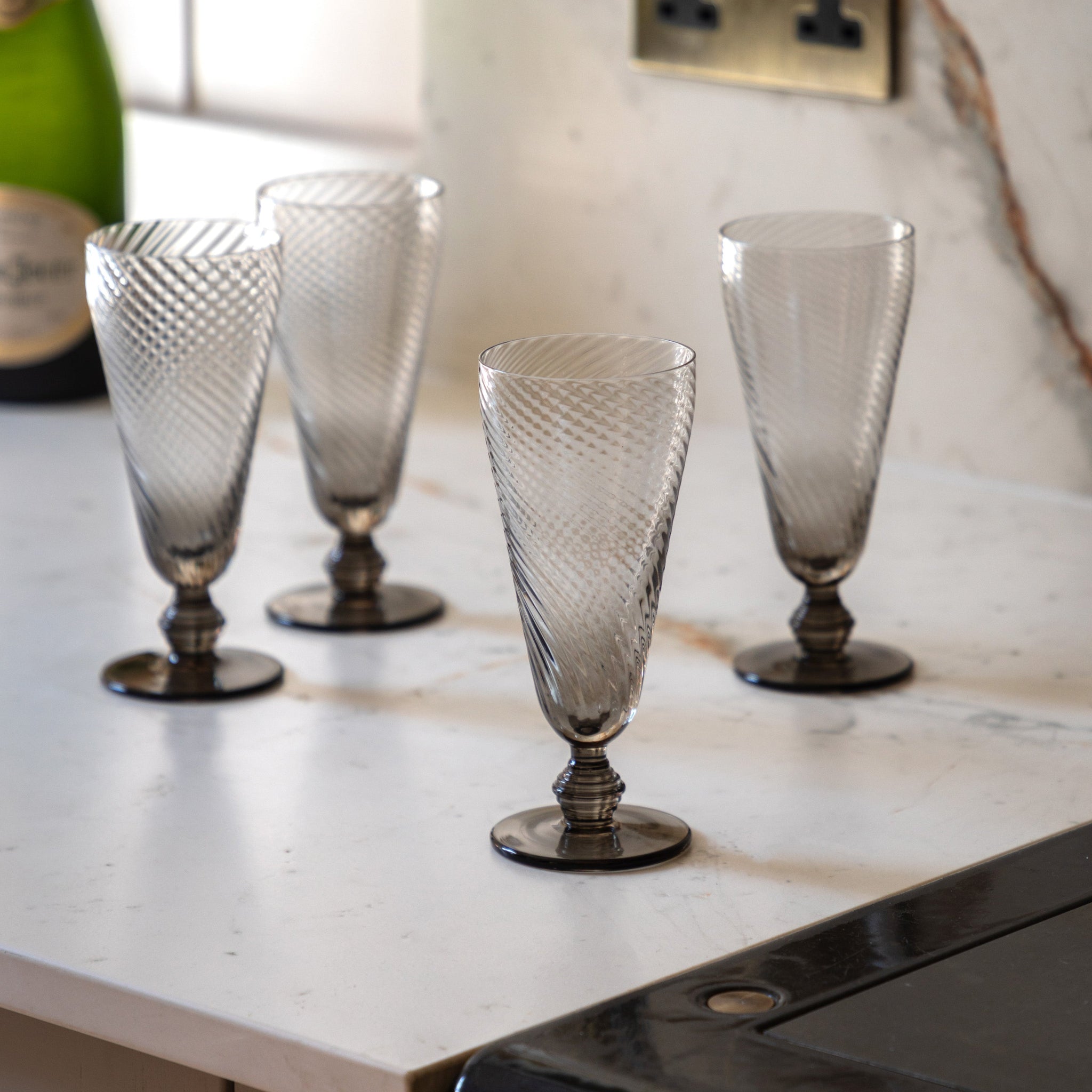 Grey Swirl Flute Glass Set Of 4 - DHD Swirl Flute Glass Smoked Grey 4Pk Sterling Home 1