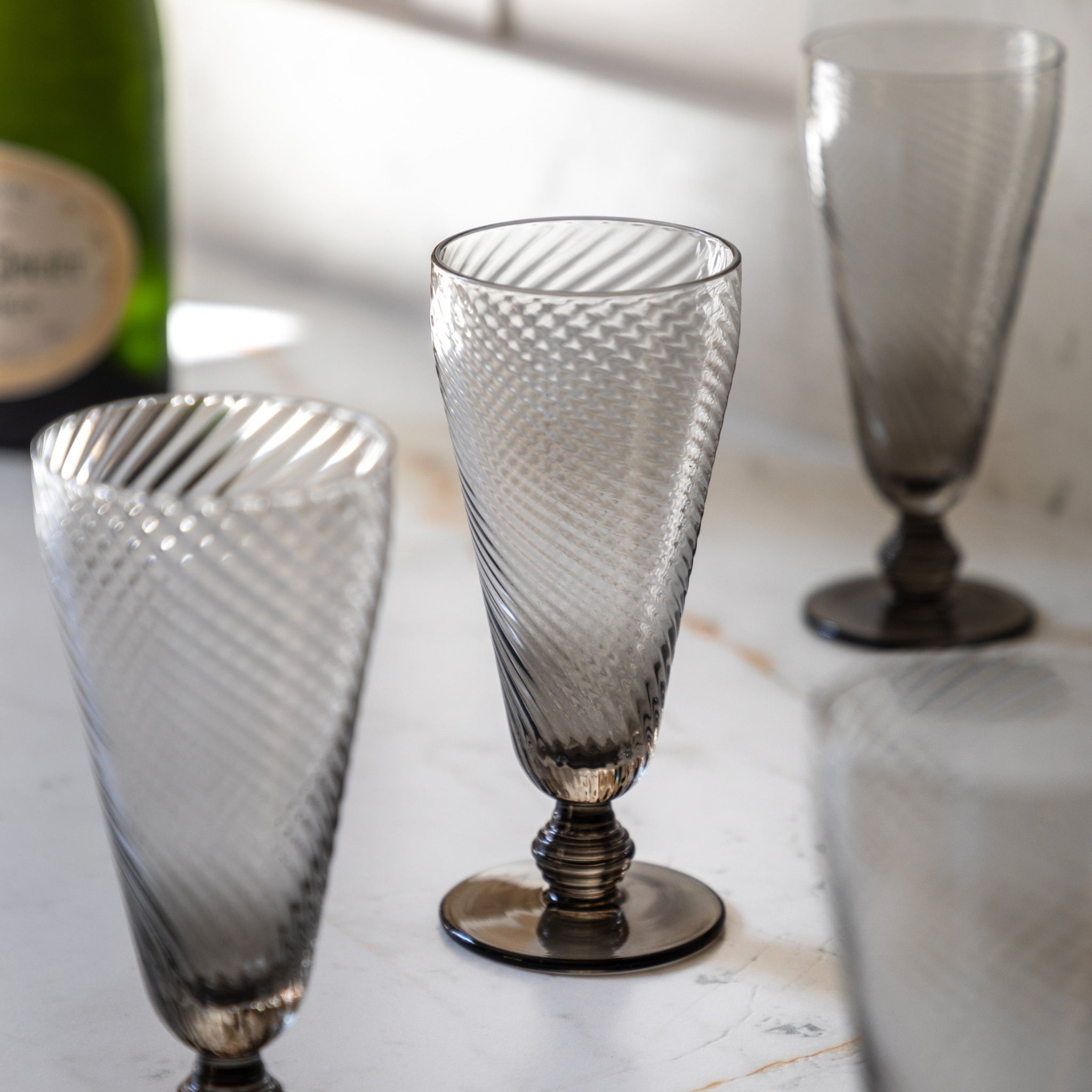 Grey Swirl Flute Glass Set Of 4 - DHD Swirl Flute Glass Smoked Grey 4Pk Sterling Home 2