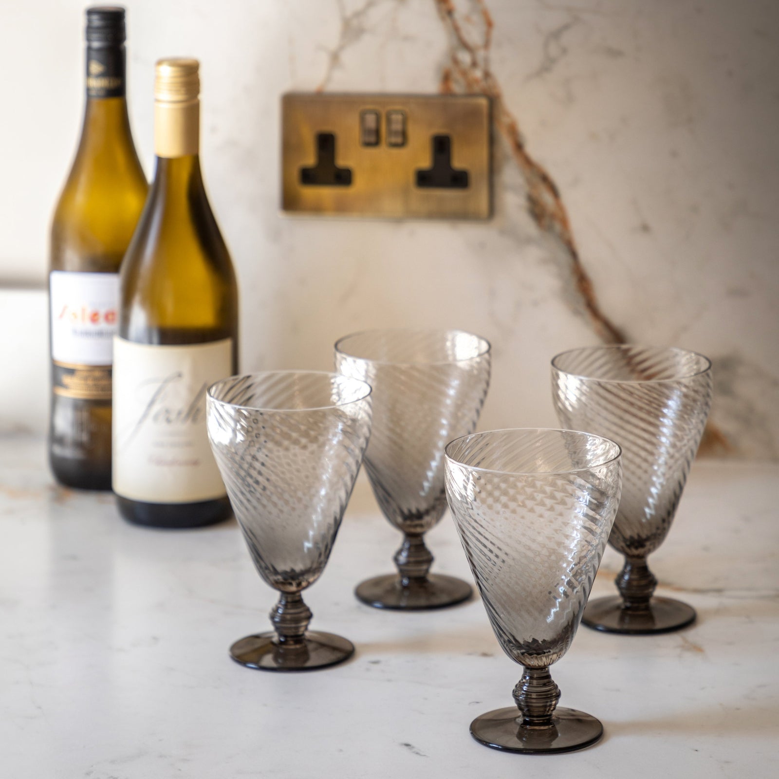 Green Wine Glasses Set Of 4 - DHD Swirl Wine Glass Smoked Grey 4Pk Sterling Home 1