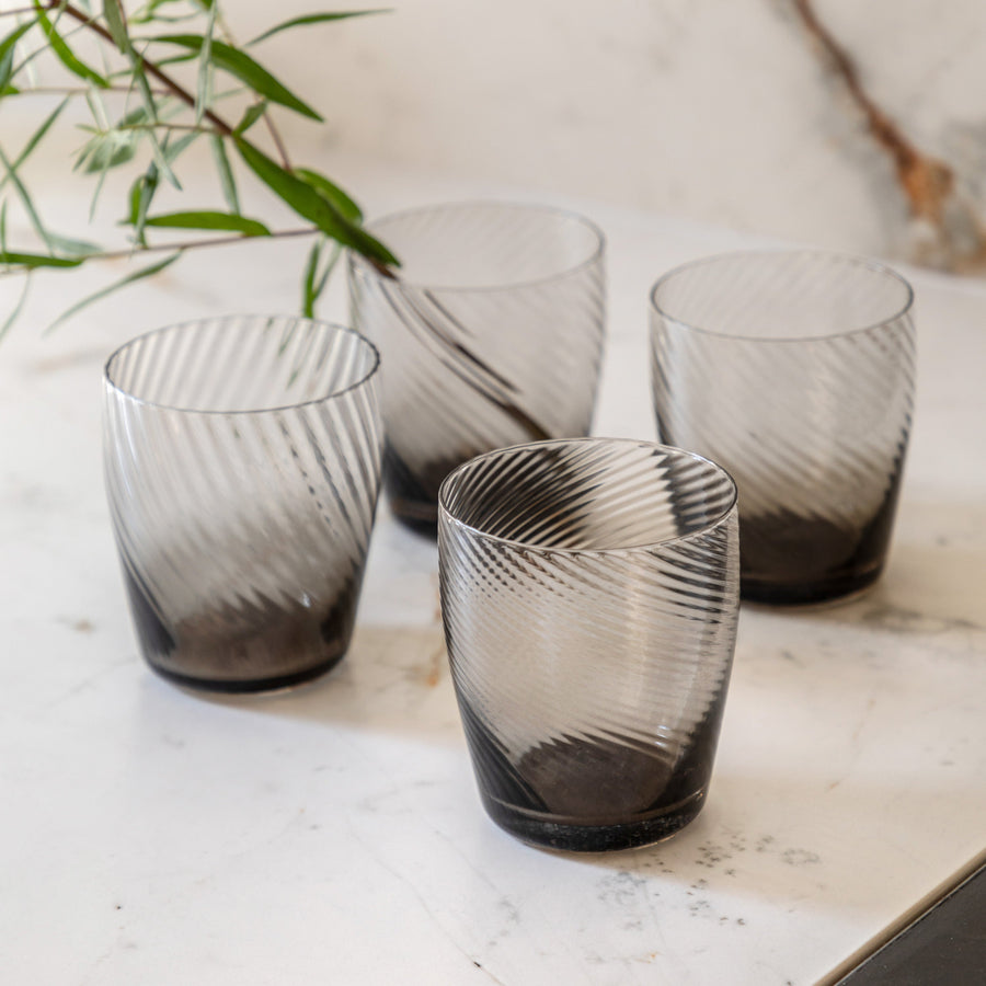 Grey Swirl Tumber Glass Set Of 4 - DHD Swirl Tumbler Glass Smoked Grey 4Pk Sterling Home 1