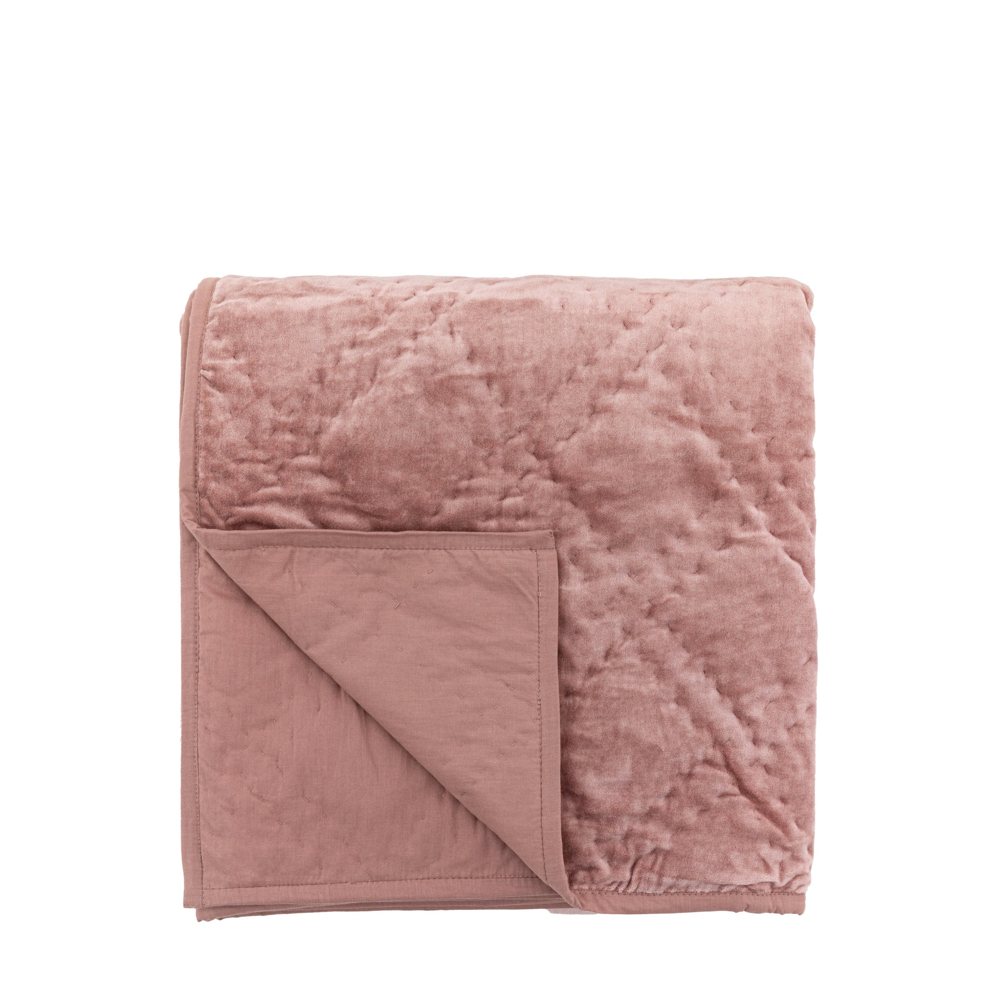 Quilted Cotton Velvet Pink Bedspread - Quilted Cotton Velvet Bedsp Blush 240x260CM Sterling Home 1