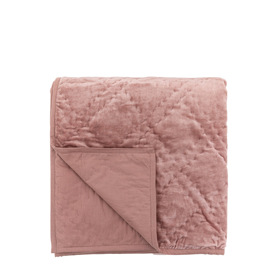Quilted Cotton Velvet Pink Bedspread - Quilted Cotton Velvet Bedsp Blush 240x260CM Sterling Home 1