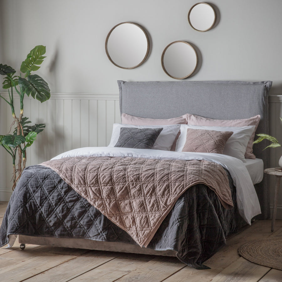 Quilted Cotton Velvet Pink Bedspread - Quilted Cotton Velvet Bedsp Blush 240x260CM Sterling Home 2