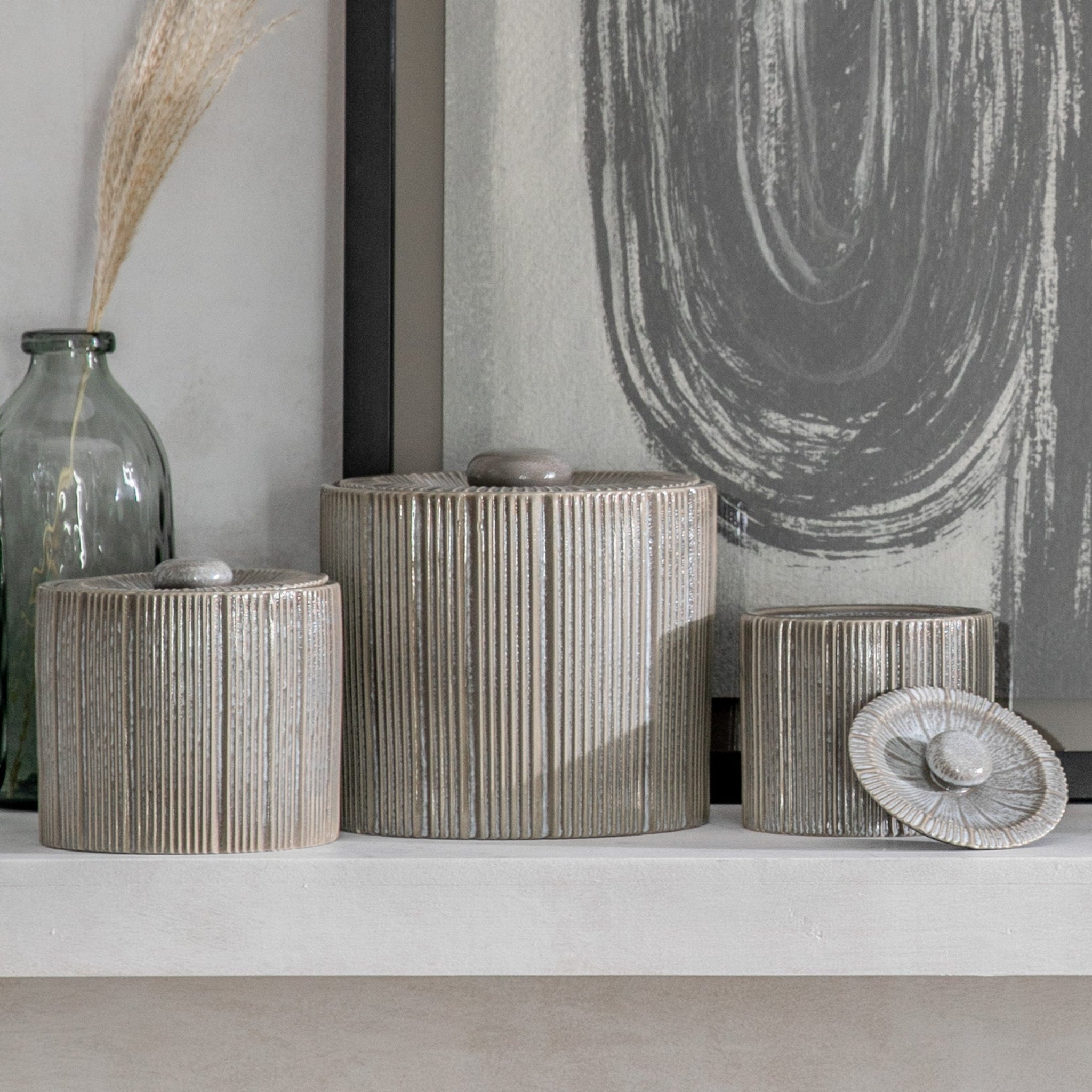 Estrid Grey Jar Medium - Estrid Jar Medium Grey Sterling Home 1