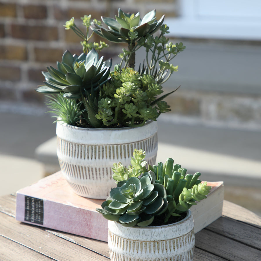 Artificial Potted Succulents In Ceramic Pot - Potted Succulents Ceramic Pot Green Brown Large Sterling Home 1