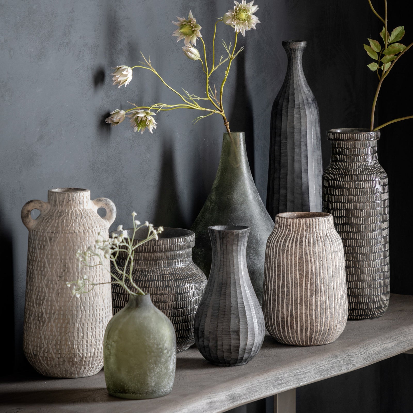 Sgraffito Wide Black Vase - Sgraffito Vase Wide Black Sterling Home 4