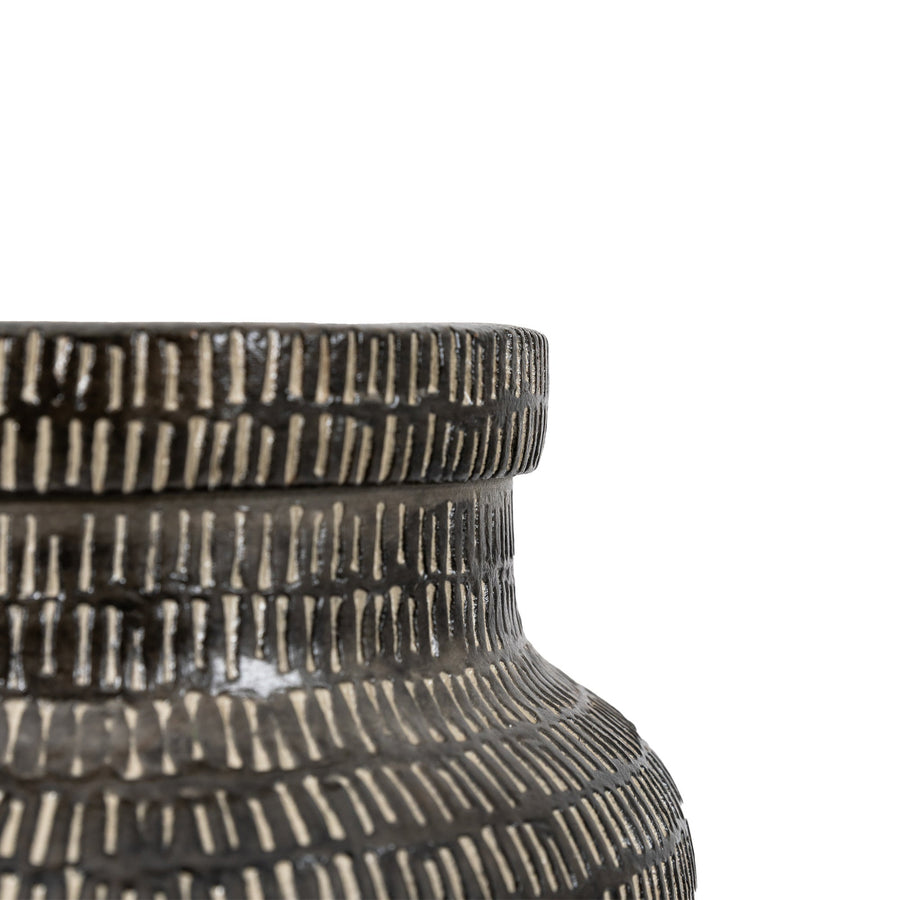 Sgraffito Wide Black Vase - Sgraffito Vase Wide Black Sterling Home 2