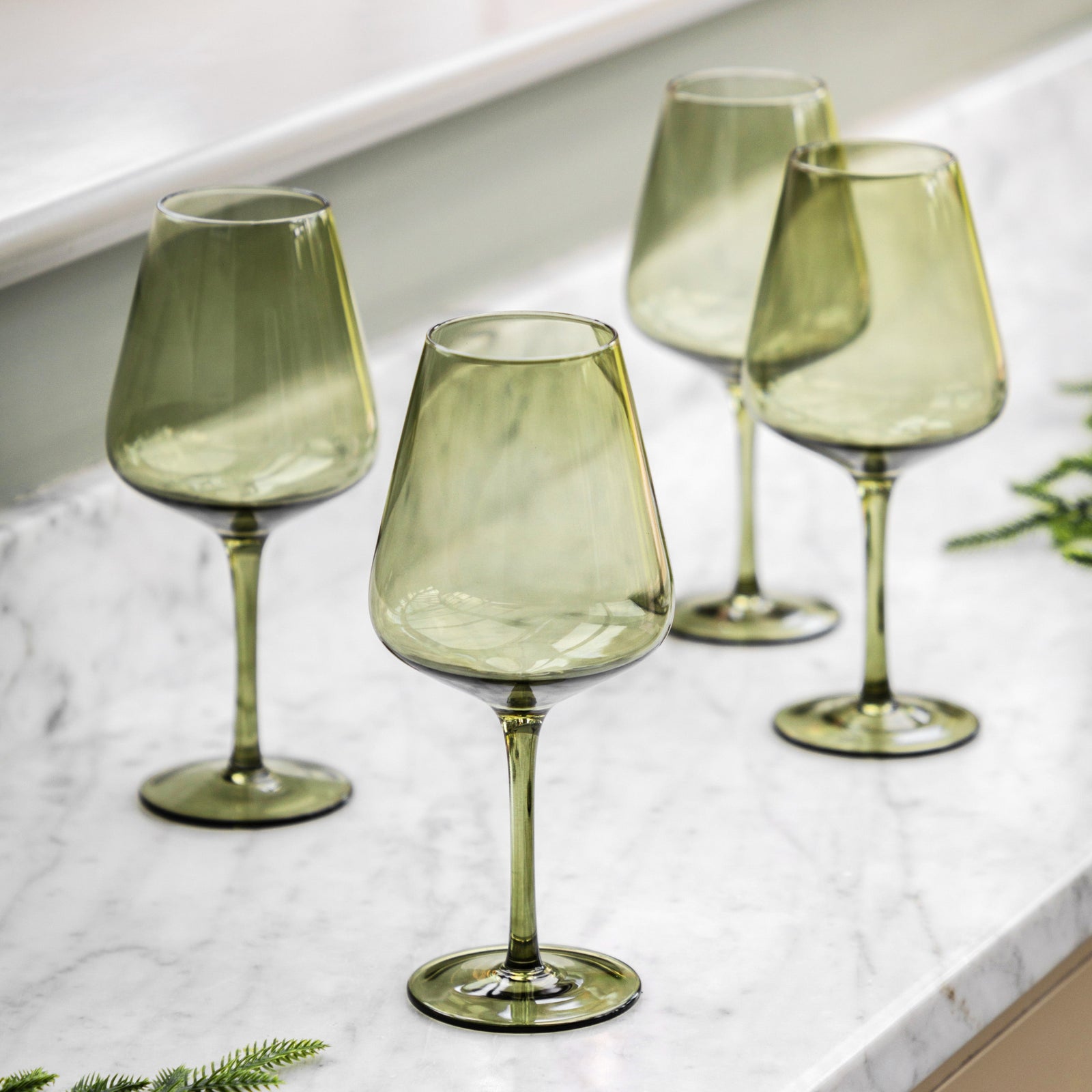 Set Of 4 Green Wine Glasses - DHD Wine Glass Smokey Green 4Pk Sterling Home 1
