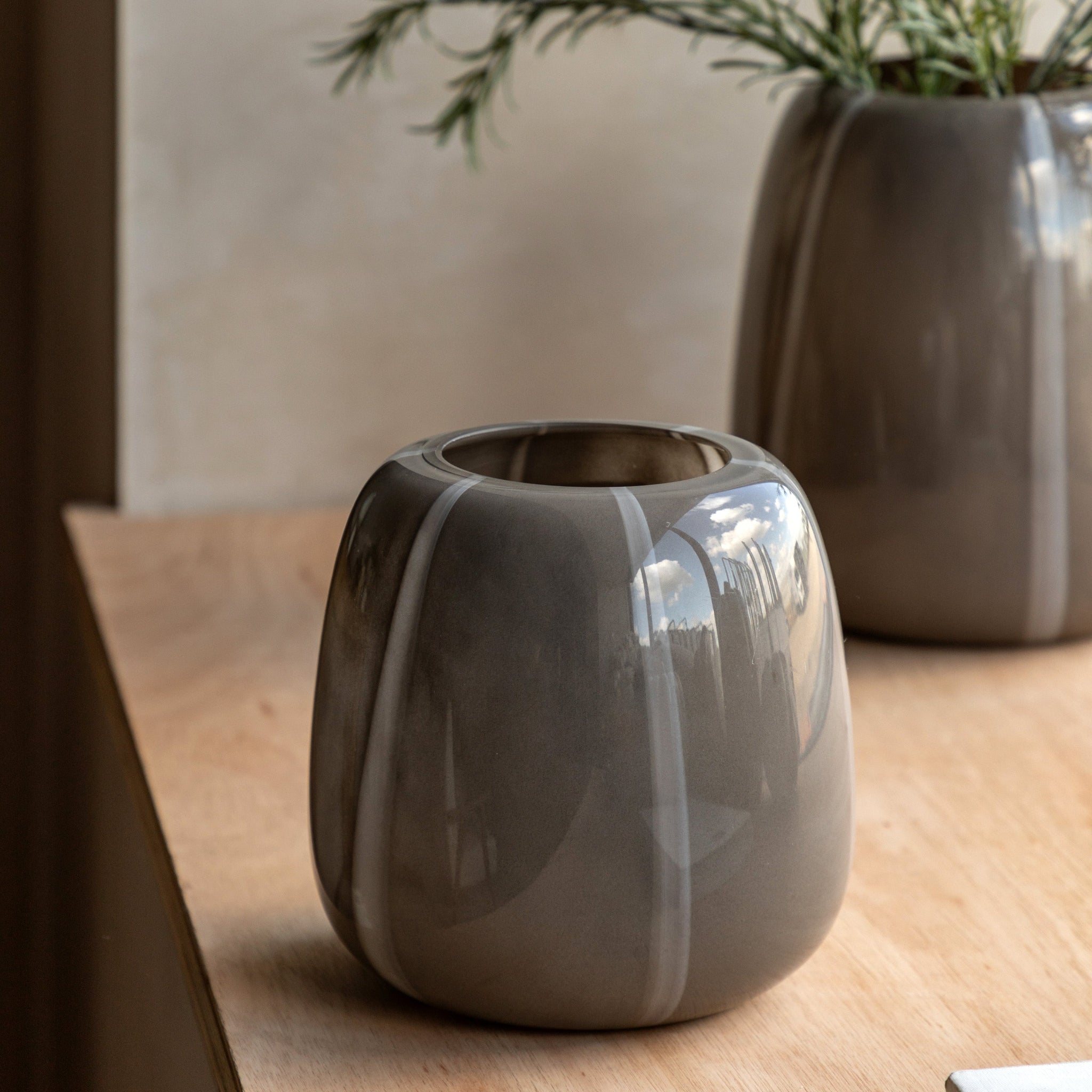 Claro Stripe Glass Vase Grey Small - Claro Stripe Glass Vase Taupe Small Sterling Home 1