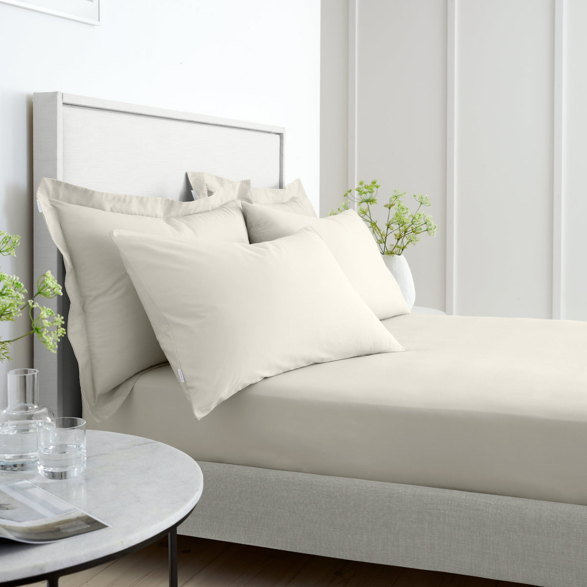 Bianca Percale Cream Fitted Bed Sheet - 200TC Percale Natural Single Fitted Sheet - Single Sterling Home 1