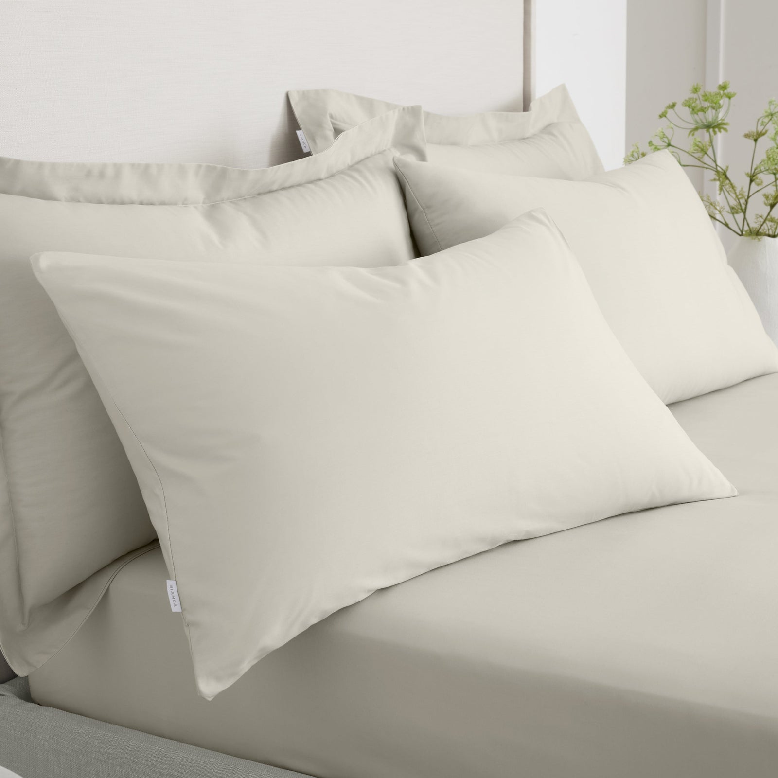 Bianca Percale Natural Pillowcase Pair - 200TC Percale Natural OXFORD Pillowcase Pair