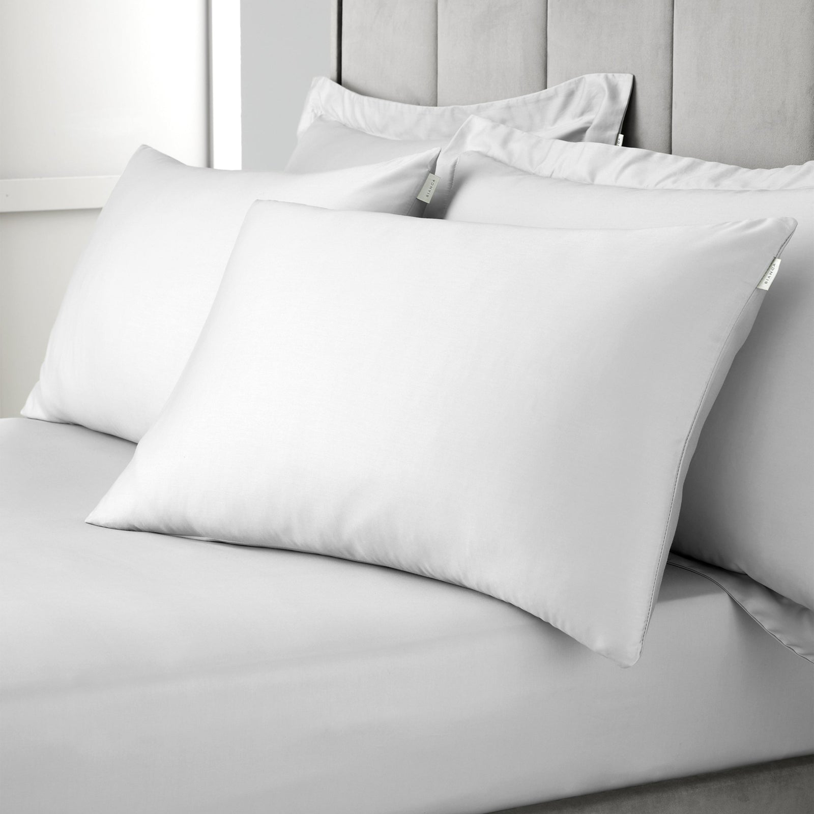 Bianca Sateen Grey Standard Pillowcase Pair - 400TC Sateen Dove Grey Std Pillowcase Pair Sterling Home 1