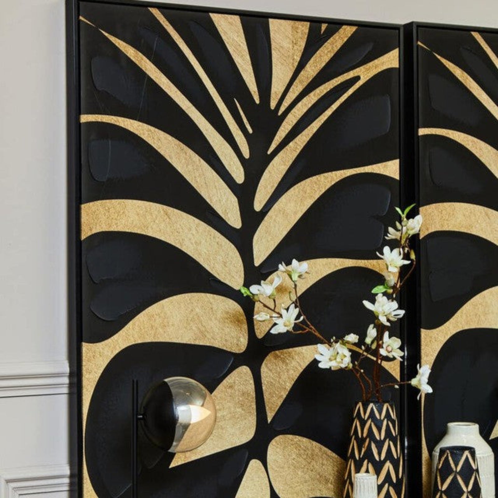 Astratto Canvas Black Leaf Design Wall Art - SALE Astratto Canvas Black Leaf Design Wall Art Sterling Home 2