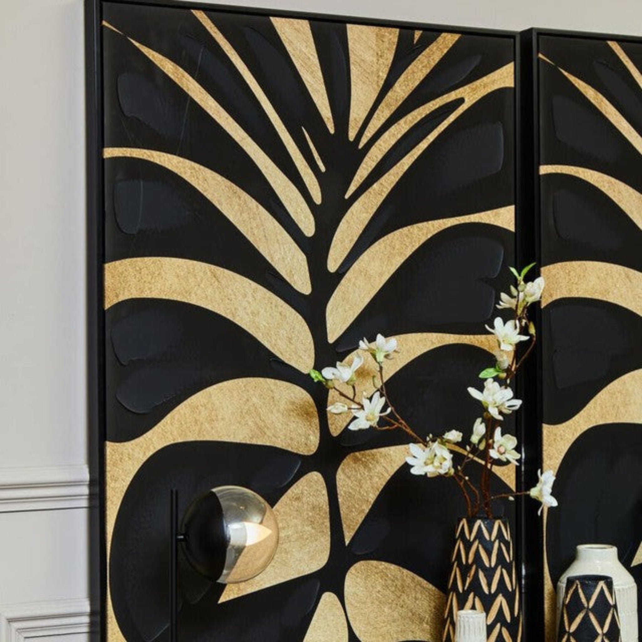 Astratto Canvas Black Leaf Design Wall Art Sterling Home 2