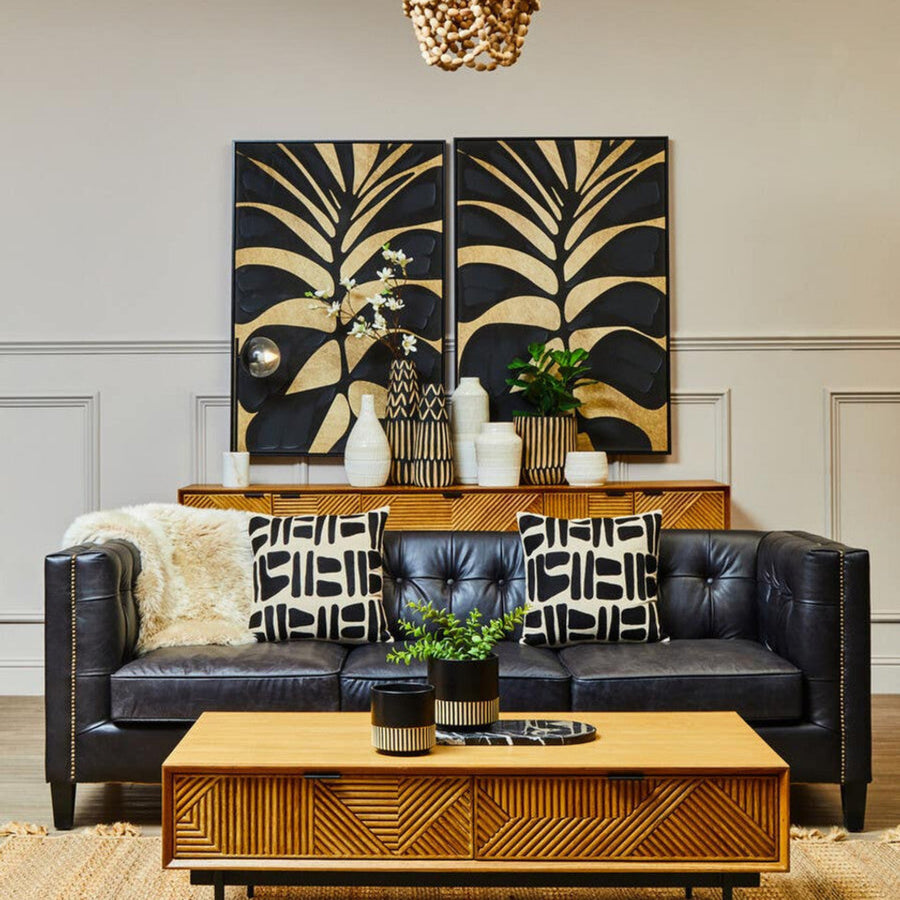 Astratto Canvas Black Leaf Design Wall Art Sterling Home 1