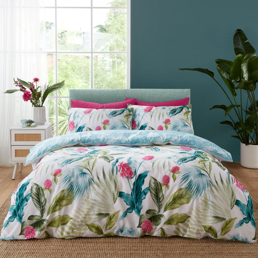 Catherine Lansfield Aruba Tropical Green Floral Duvet Set - Aruba Tropical Floral Duvet Set Sterling Home 1