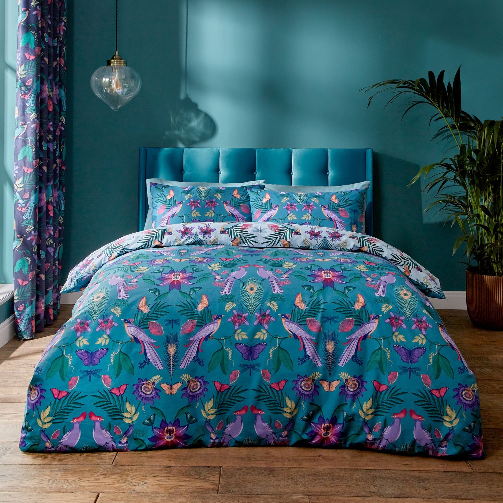 Catherine Lansfield Mya Tropical Birds Duvet Set - Mya Tropical Birds King Duvet Set Duck Egg Sterling Home 2