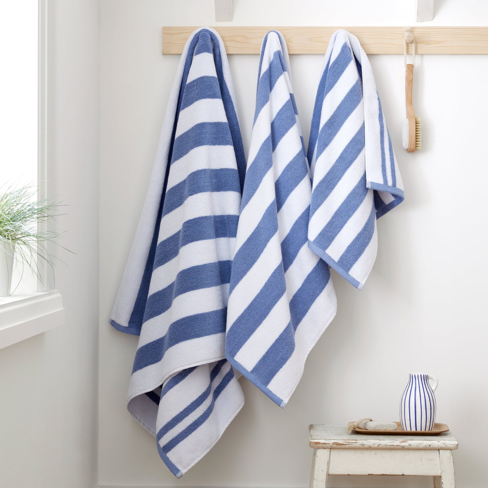 Bianca Stripe Towel Blue - Stripe Bath Sheet Blue Sterling Home 1