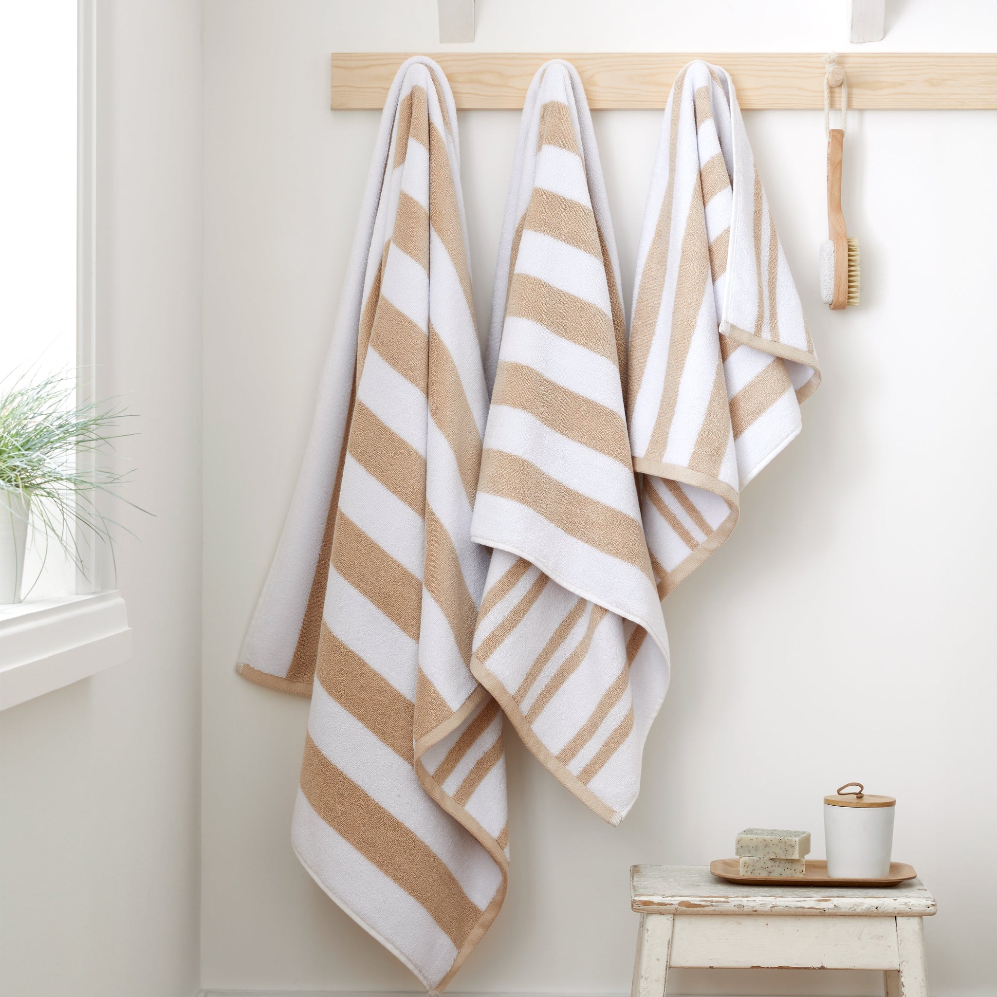 Bianca Stripe Bath Sheet Cream - Stripe Bath Sheet Natural Sterling Home 1