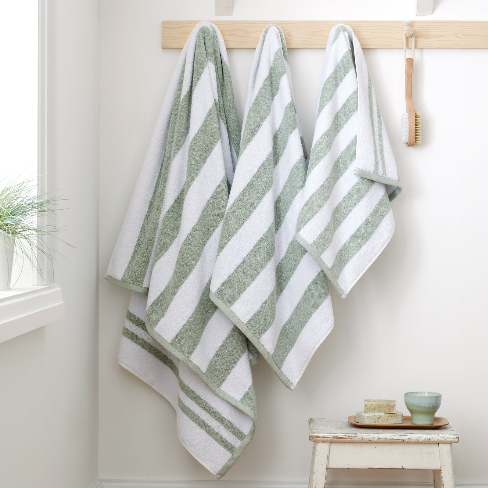 Bianca Stripe Towel Green - Stripe Bath Towel Sage Sterling Home 1