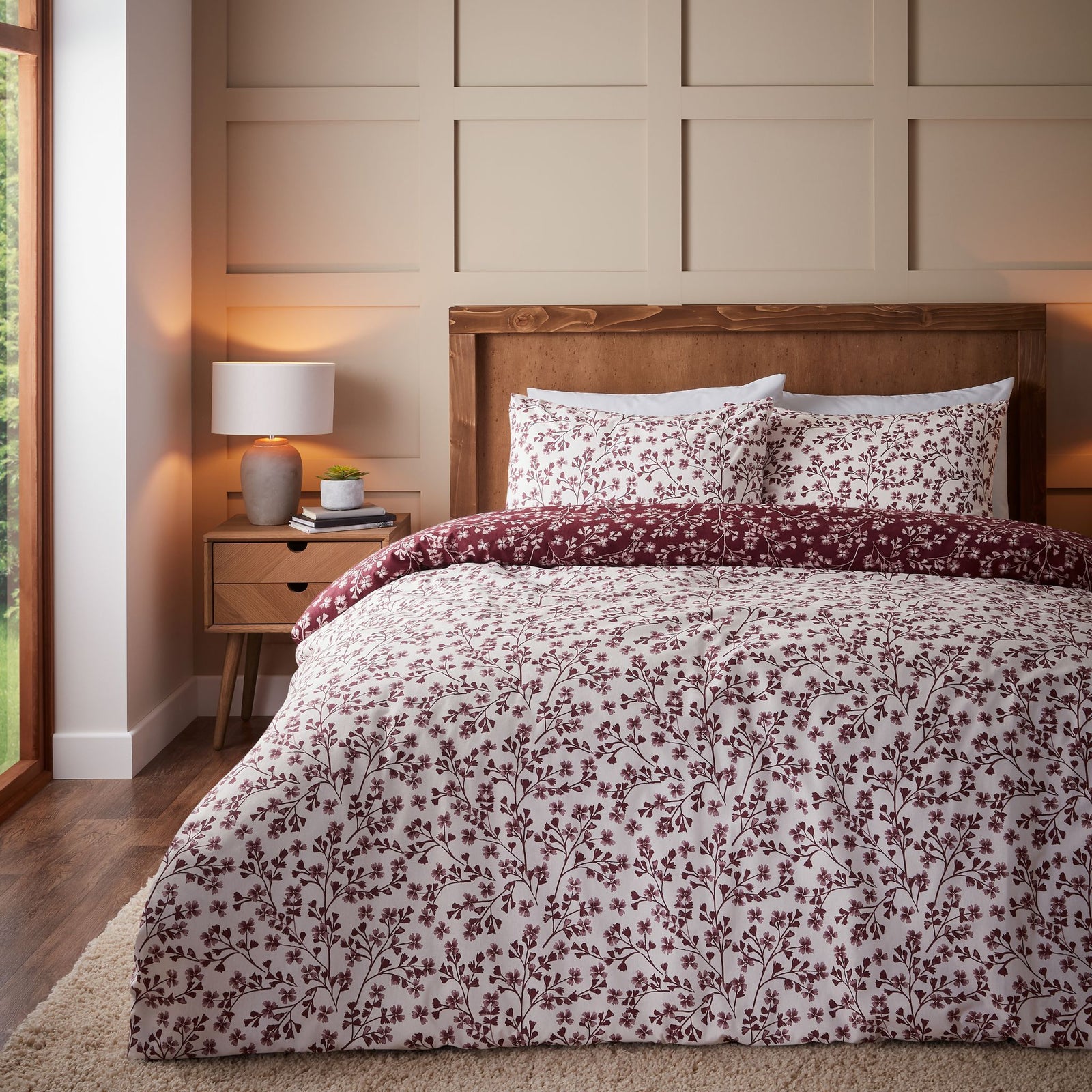 Brushed Grace Red Duvet Set King - CLEARNACE Brushed Grace Floral Leaf Red Duvet Set King Sterling Home 2