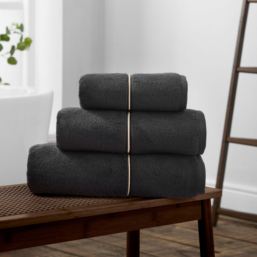 Bianca Satin Stitch Towel Black - Satin Stitch Bath Sheet Black Sterling Home 3