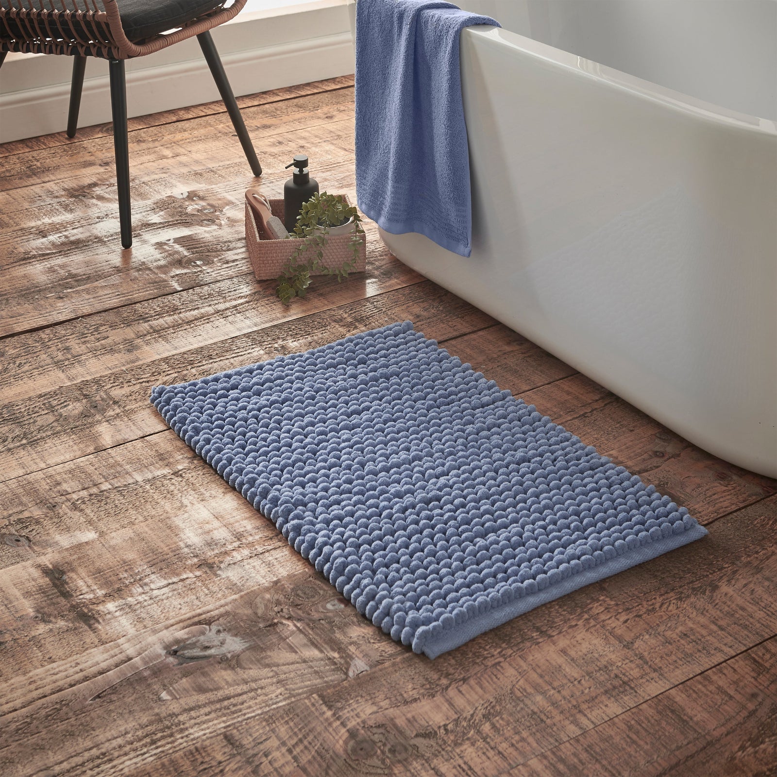 Catherine Lansfield Aspen Bobble Bathmat Blue - Aspen Bobble Bath Mat Blue Sterling Home 1