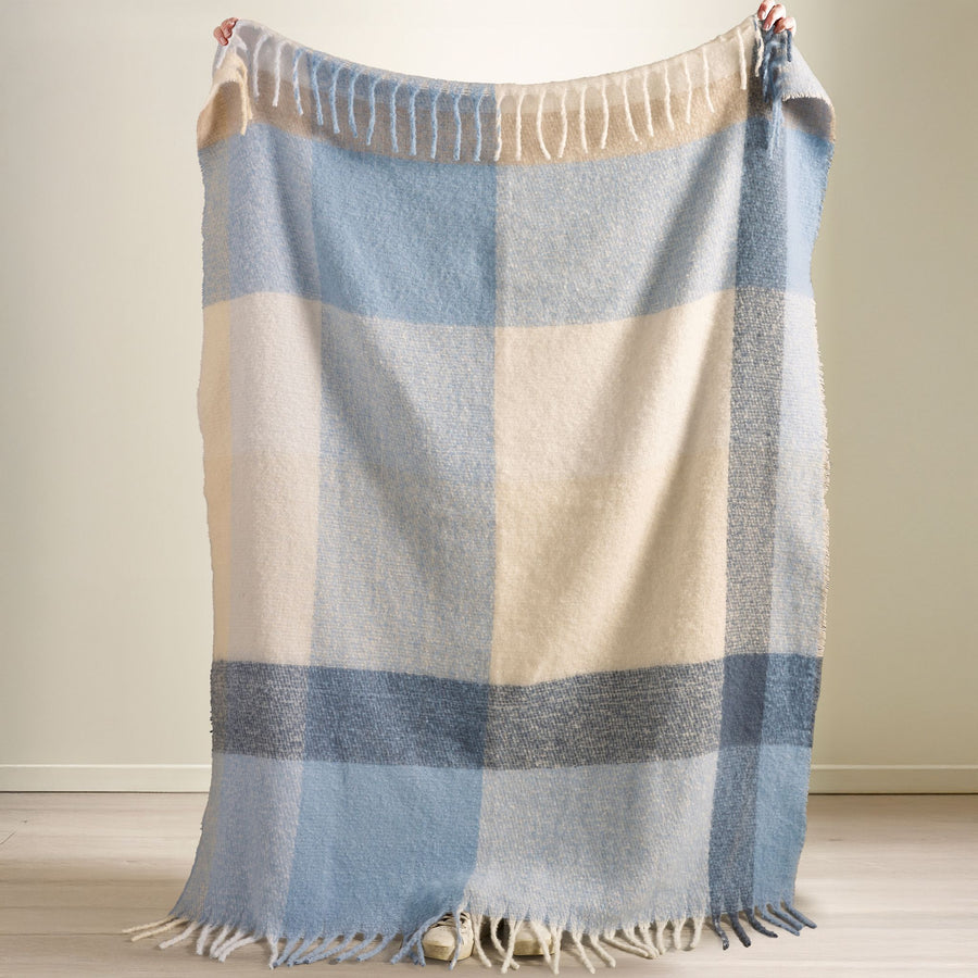 Catherine Lansfield Faux Mohair Check Throw Blue Sterling Home 1
