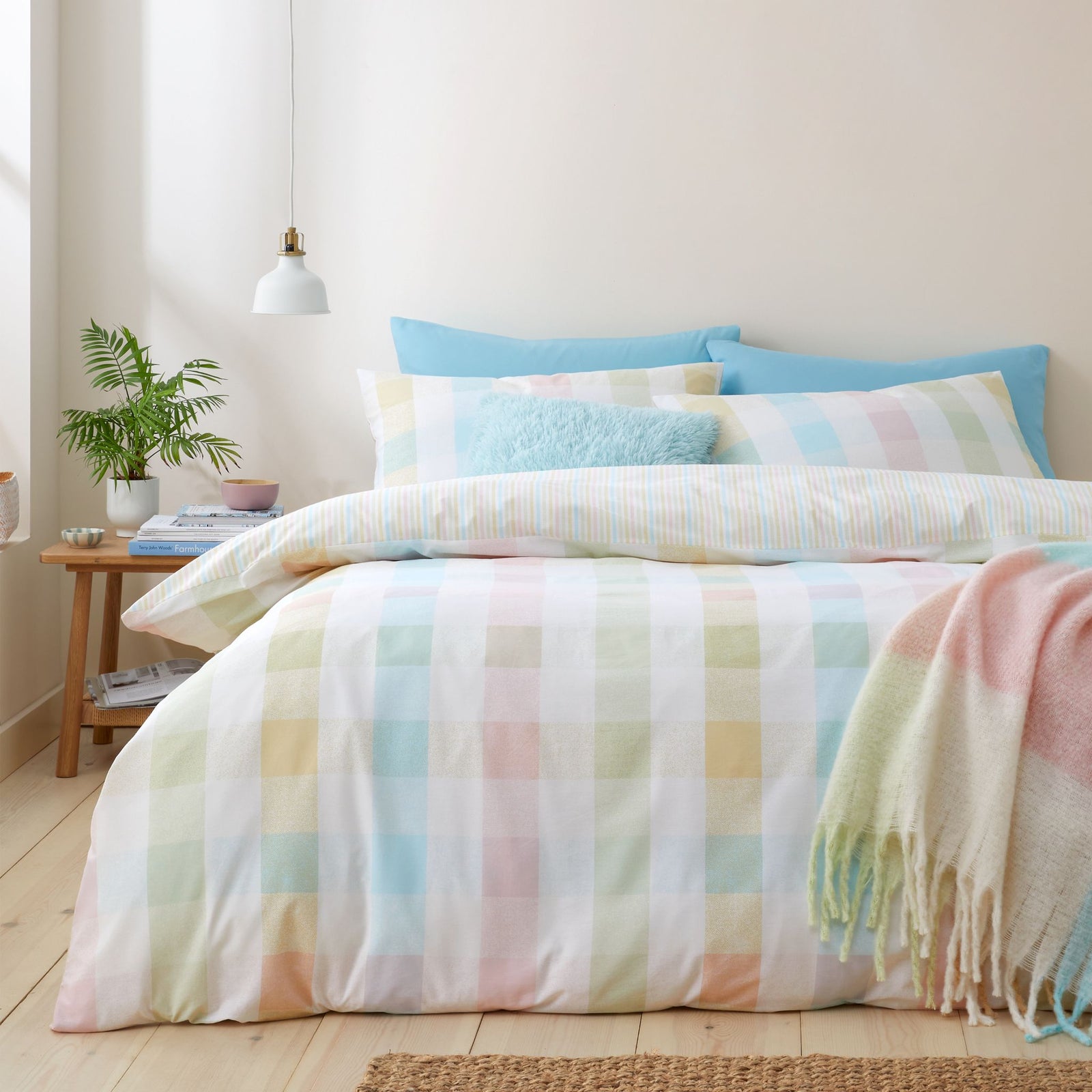 Catherine Lansfield Spring Check Duvet Set - SALE Spring Check Single Duvet Set Pastel Sterling Home 1