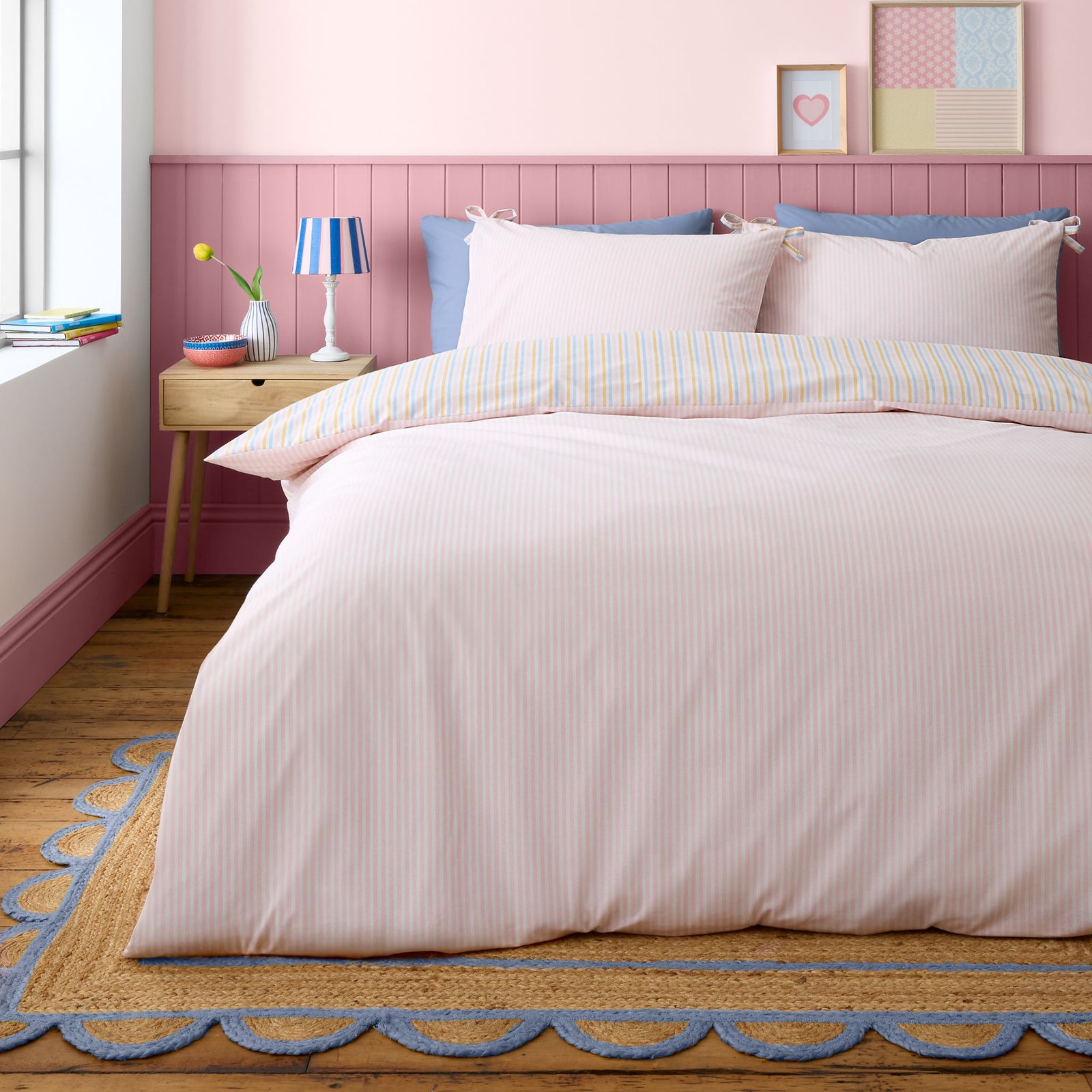 Catherine Lansfield Brighton Stripe Duvet Set Pastel - SALE Brighton Stripe King Duvet Set Pastel Sterling Home 2