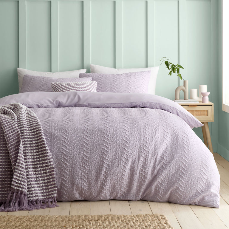 Catherine Lansfield Heatset Wave Purple Duvet Set - Heatset Wave Lilac Duvet Set Double Sterling Home 1