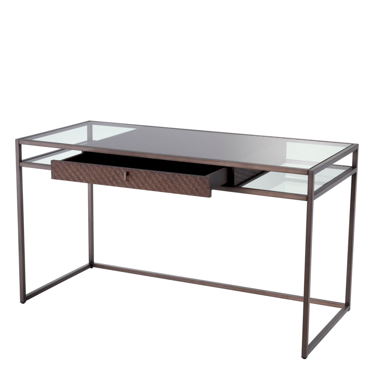 Eichholtz Napa Valley Desk Woven Oak Veneer Bronze Finish Clear Glass - Desk Woven Oak Veneer Bronze Finish Clear Glass Tables Sterling Home 5