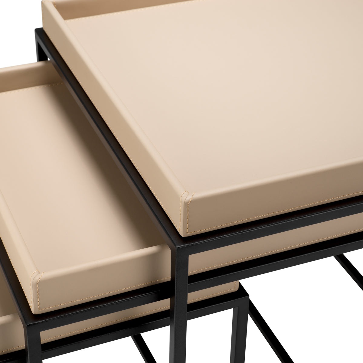 Eichholtz Leonard Set Of 3 Side Tables Matte Black Finish Light Brown Faux Leather - Side Tables Set of 3 Matte Black Finish Light Brown Faux Leather Side Tables Sterling Home 5