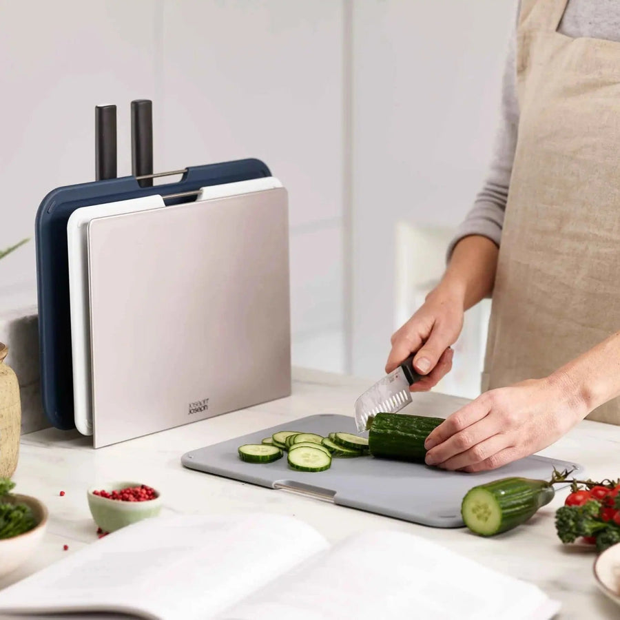 Joseph Joseph Grey Nest Plus Knife and Chopping Board Set - Nest Boards Plus 6pce KnifeBoard Set Silver Sterling Home 1