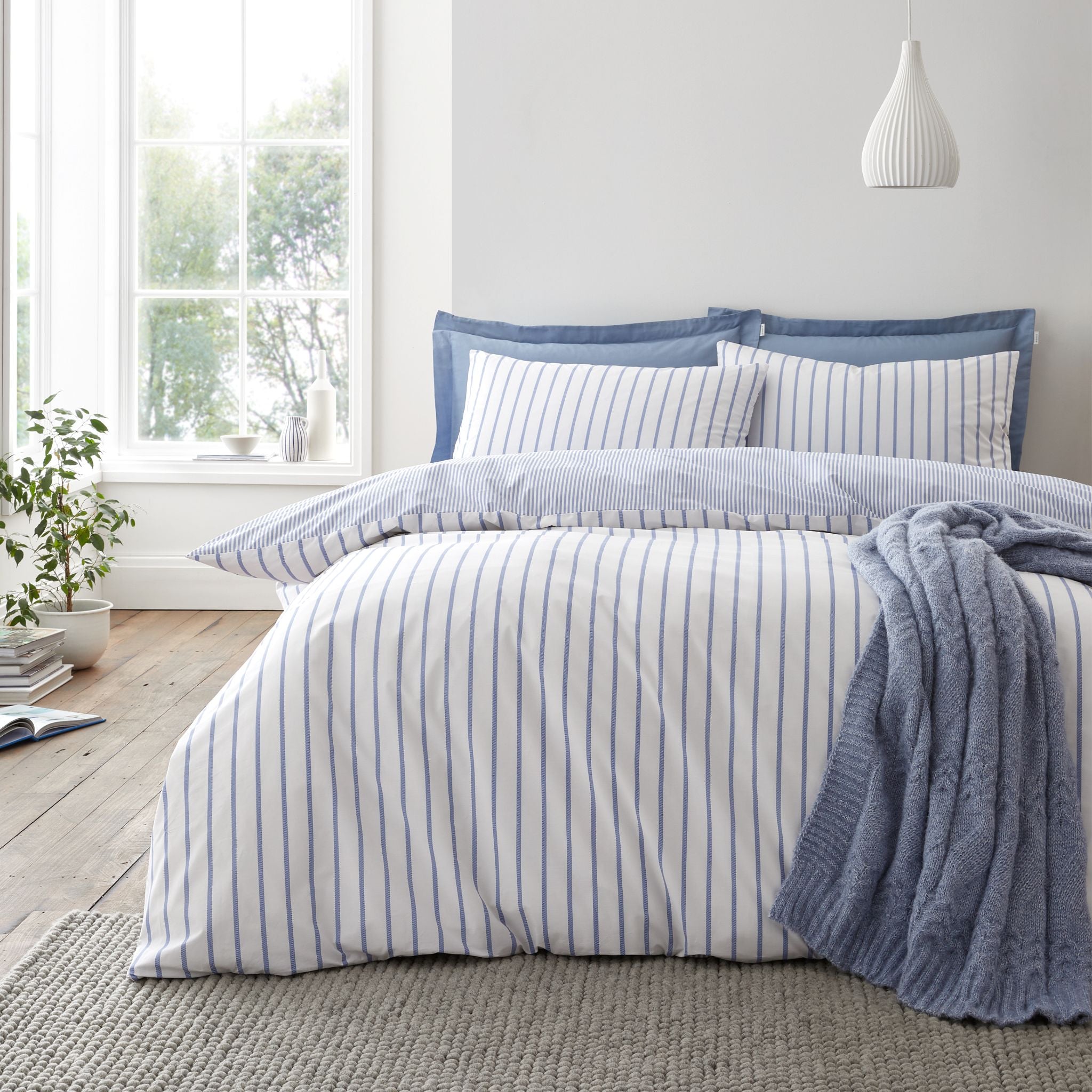 Bianca Hampton Stripe Blue Duvet Set Sterling Home 1