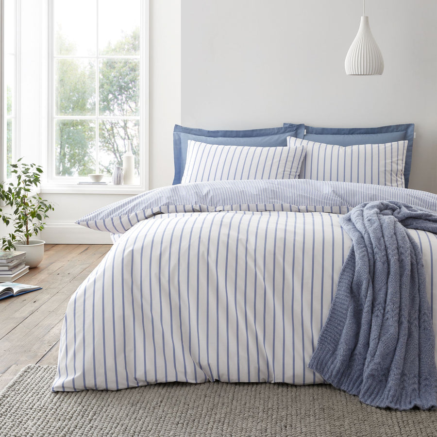 Bianca Hampton Stripe Blue Duvet Set Sterling Home 1