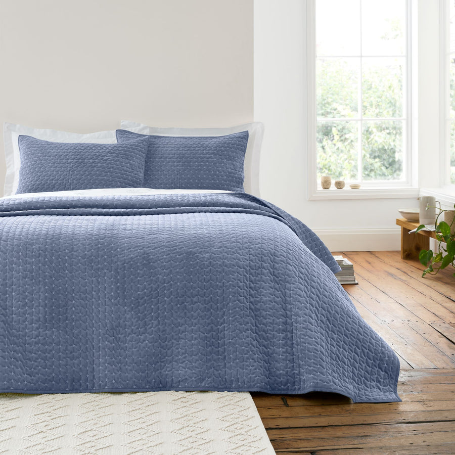 Bianca Attica Velvet Blue Bedspread - Attica Velvet Bedspread 240X260CM Blue Sterling Home 1