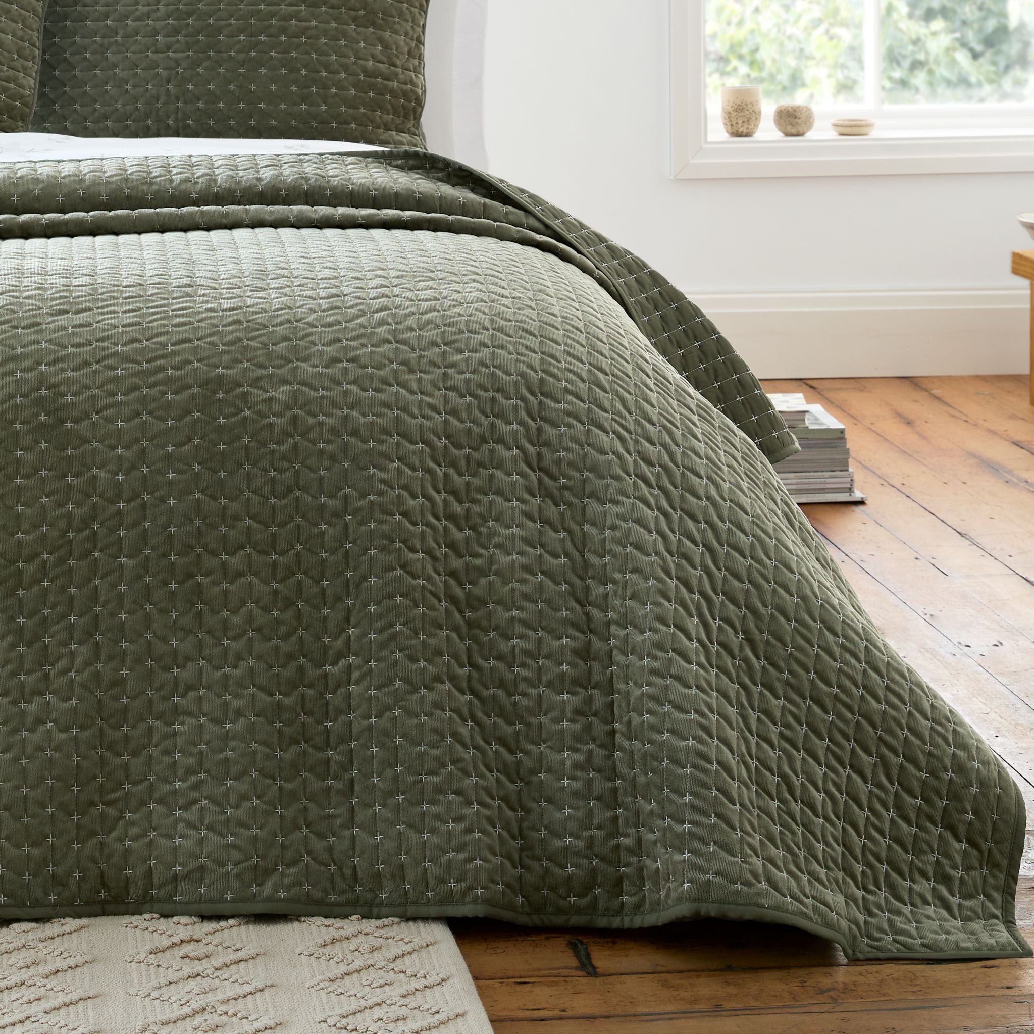 Bianca Attica Velvet Green Bedspread - Attica Velvet Bedspread 240X260CM Green Sterling Home 1