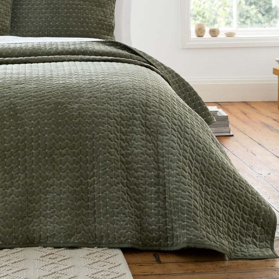 Bianca Attica Velvet Green Bedspread - Attica Velvet Bedspread 240X260CM Green Sterling Home 1
